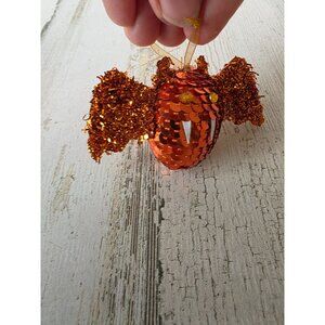 Vintage Pier 1 orange bat glitter sequin ornament Halloween decor